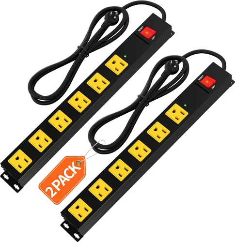 Vista 7 de Tira de alimentación larga de metal resistente de 6 tomas, protector de sobretensiones de 2700J con disyuntor de 15 A, cable de extensión de 6 pies