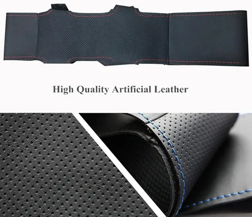 Vista 5 de Funda de cuero cosida a mano para volante de automóvil, apta para Kia K3 2013 K2 Rio 2015 2016 Ceed Cee'd 2012-2017 Cerato Accesorios