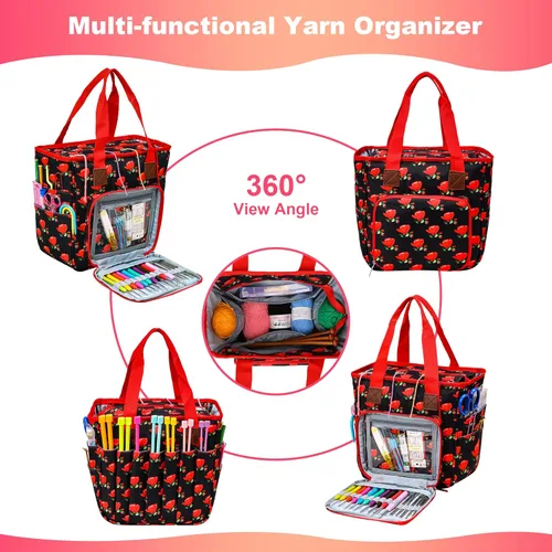 Vista 2 de Yarn Storage Tote, Knitting Bag, Portable Storage Bag for Yarns, Tote-Large Capacity Crochet Organizer Crocheting Kit, Crochet Hooks & Needles, Yarn
