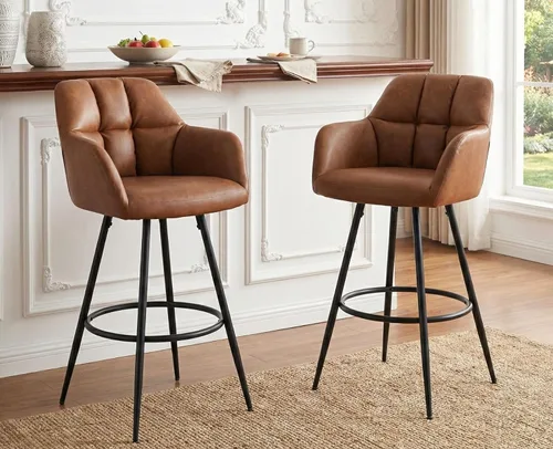Vista 18 de ROCITY Juego de 2 taburetes de bar de terciopelo con respaldo, silla de bar beige para isla de cocina, taburetes de bar modernos con patas de metal
