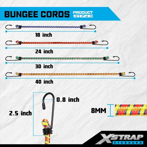 Vista 4 de XSTRAP STANDARD Kit de 14 piezas de cuerda elástica estándar – Incluye cuerdas elásticas de 18, 24, 30 y 40 pulgadas con ganchos
