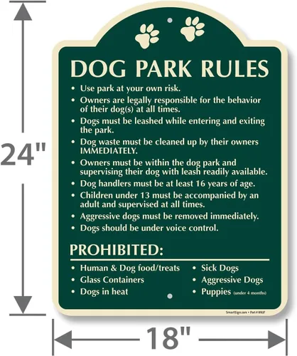 Vista 4 de SmartSign Cartel de diseño "Dog Park Rules - Use At Your Own Risk, Owners Legally Responsible ", 18" x 24", compuesto de aluminio de 120 mil (ACM)