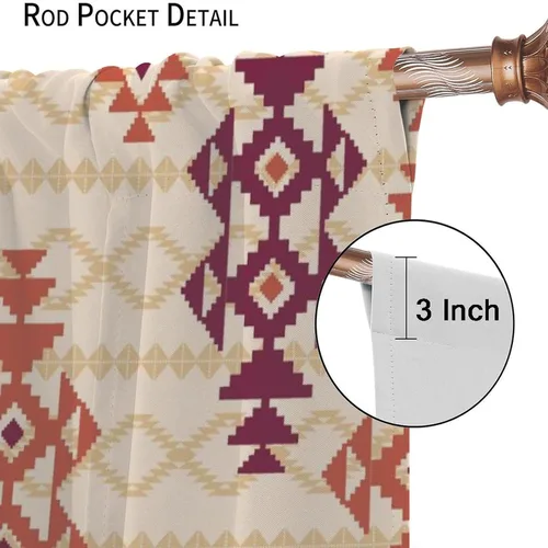 Vista 209 de Cortinas con patrón geométrico tribal, estilo suroeste, azteca, rústico, occidental, nativo americano, opacas, con bolsillo para barra, decoración