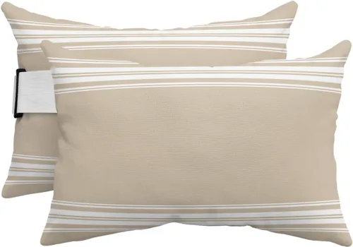 Vista 10 de Almohadas reclinables para la cabeza con inserto, almohada lumbar de rayas moradas y blancas con correa ajustable, almohadas de patio impermeables