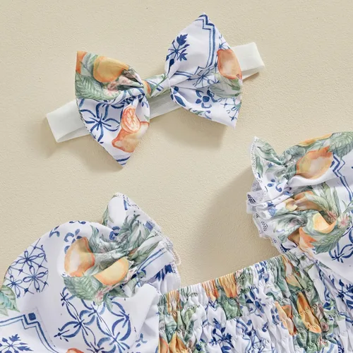Vista 3 de Mameluco de verano para niña, sin mangas, vintage, con burbujas, vestido de mameluco lindo y diadema