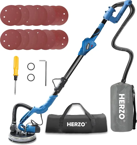 HERZO Lijadora eléctrica para paneles de yeso, 750 W 6.5 A con velocidad variable de 1000 a 1850 RPM, accesorio al vacío, potente lijadora de pared