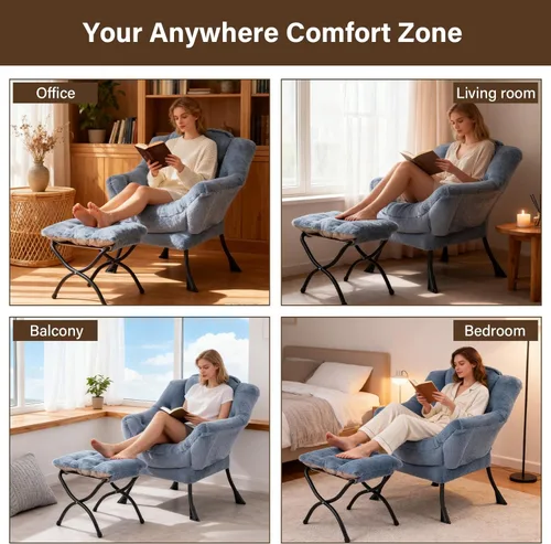 Vista 131 de Welnow Silla Lazy con otomana, moderna silla de descanso con reposabrazos y un bolsillo lateral, sillón para sofá de ocio, sillón de lectura