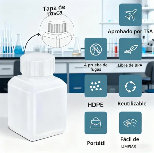 Vista 4 de Botellas de plástico recargables con tapas, botellas de viaje a prueba de fugas de HDPE, contenedores de viaje de grado alimenticio para líquidos