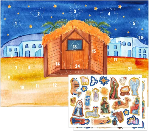 WhatSign - Calendario de Adviento con calcomanía de pesebre para niños