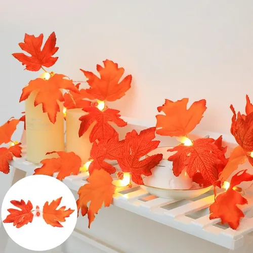 Vista 3 de Simulación LED de hoja de arce, cadena de luces de calabaza para Navidad, Halloween, habitación, patio, cadena de luz de color 24V enchufable 65.6
