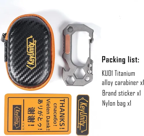 Vista 9 de KeyUnity KU01 Llavero de titanio con mosquetón multiherramienta, soporte para llaves de mosquetón, llaves de tornillo, soporte para brocas