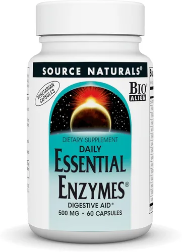 Source Naturals Essential Enzymes - Suplemento de enzimas múltiples bio-alineadas de 500mg, defensa herbal para digestión, gases, estreñimiento y