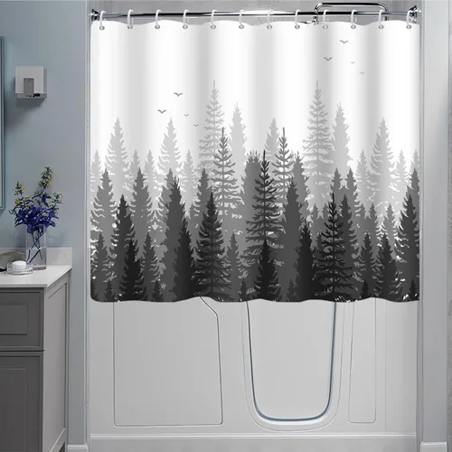 Vista 15 de Cortina de ventana de ducha, verde y gris, pequeña cortina corta impermeable para ventana de baño con ganchos, 30 x 36 pulgadas