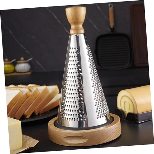 Vista 8 de Uonlytech Multifunctional Kitchen Cheese Grater with Wood Handle Stainless Steel Three-sided Design Stable Stand for Home Restaurant Vegetable
