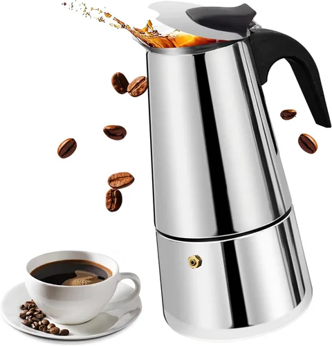 Vista 10 de Olla de Moka de 6 Tazas Cafetera Percoladora Italiana de Café 300ml para Estufa Espresso Mocha de Acero Inoxidable Cafetera Greca Clásica para Café