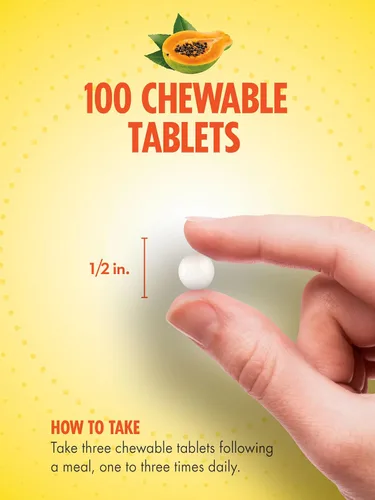 Vista 4 de Sundance Enzimas de papaya 100 tabletas masticables Sabor tropical natural Suplemento vegetariano, sin OMG y sin gluten