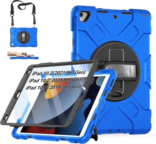 Vista 10 de Funda para iPad 6ª/5ª generación: Funda protectora de TPU para iPad 9.7 (2018/2017) y iPad Air 2 9.7" con soporte, asa y correa de hombro, soporte