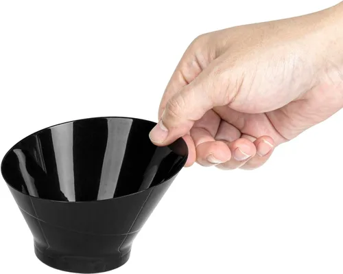 Vista 50 de Restaurantware - Cuencos para servir de 5 onzas, 100 cuencos desechables para aperitivos, diseño inclinado, redondo, cuenco de plástico negro