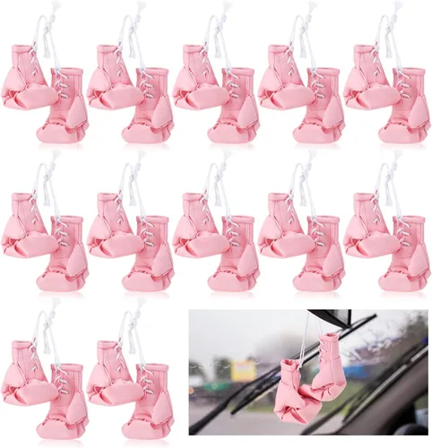 Lenwen Mini guantes de boxeo para espejo de automóvil, color rosa, pequeños guantes de boxeo para colgar, guantes de boxeo en miniatura, adorno para