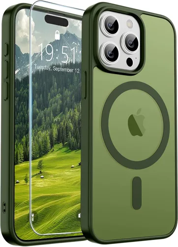 Vista 334 de SUPFINE - Funda magnética para iPhone 14 Pro Max (compatible con MagSafe), (protección contra caídas de grado militar de 10 pies), delgada, Negro