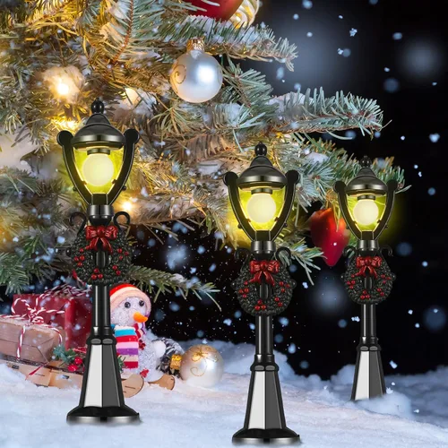 Vista 4 de Mudder Lámpara de Navidad para poste de aldea, accesorios de aldea, lámpara de tren, farol, lámpara de calle en miniatura, luces de calle