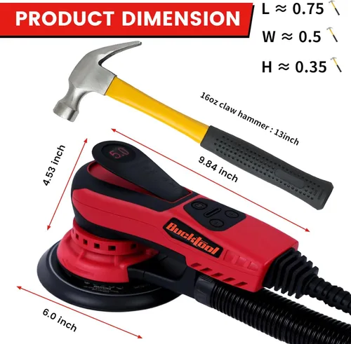 Vista 6 de Bucktool Lijadora orbital de 3.0 amp 6 pulgadas con motor sin escobillas, velocidad variable de 4000-10000, diámetro de órbita de 5mm, con control