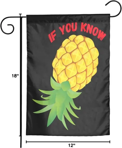 Vista 6 de Bandera de jardín con texto en inglés "If you Know Upside Down Pineapple Funny Swinger" de 12 x 18 pulgadas, pancarta de doble cara para decoración