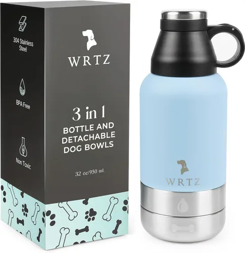 Vista 9 de Botella de agua portátil para perros con 2 cuencos de agua extraíbles para perros, botella de agua de acero inoxidable aislada a prueba de fugas