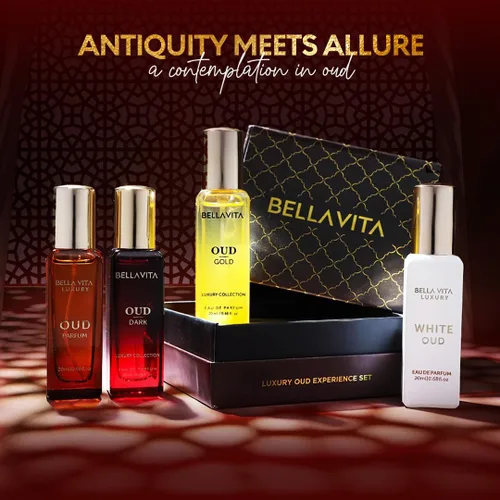 Vista 2 de Bella Vita Luxury OUD Experience Set de Regalo (4x20ml) – Perfum Unisex Árabe Premium Incluye OUD Oro, OUD Oscuro y OUD Blanco Notas