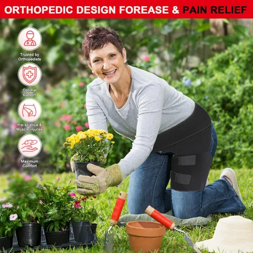 Vista 5 de Soporte de cadera para aliviar el dolor de ciática, envoltura de compresión de isquiotibiales para nervio ciático, muslo, tensión flexora de cadera