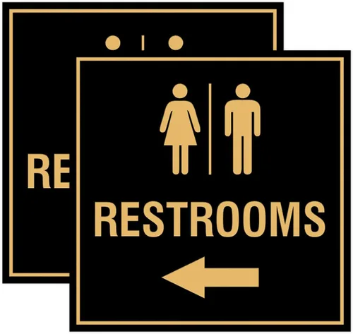 Vista 59 de Signs ByLITA Letrero cuadrado de flecha izquierda para baños con cinta adhesiva (plata cepillada) – grande (paquete de 1)