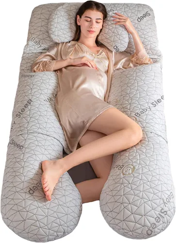 Vista 9 de Almohada de embarazo con almohada de memoria, almohada corporal en forma de U para mujeres embarazadas para ayudar a dormir, con funda de algodón