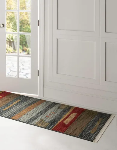 Vista 4 de Rugs.com Kashkuli Gabbeh Collection - Alfombra de pasillo de 2 x 6 pies, alfombra mediana azul perfecta para pasillos y entradas