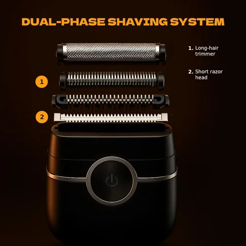 Vista 3 de Maquinilla de afeitar eléctrica para hombres, afeitadora portátil con recortador de barba, carga rápida USB-C, IpX7 impermeable húmedo/seco, mini