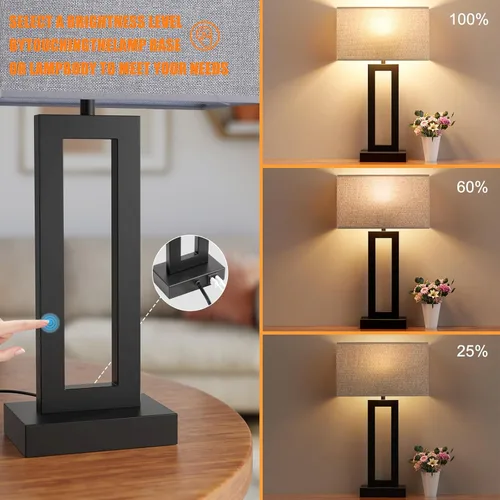 Vista 3 de Lámparas modernas de 22 pulgadas de alto para sala de estar, lámparas táctiles para mesa de luz con USB C + A, regulables con 3 niveles, para mesas