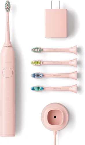 Vista 14 de Brushmo Cepillo de dientes eléctrico Super Sonic con 4 cabezales de repuesto, cepillo de dientes electrónico recargable para adultos con 5 modos