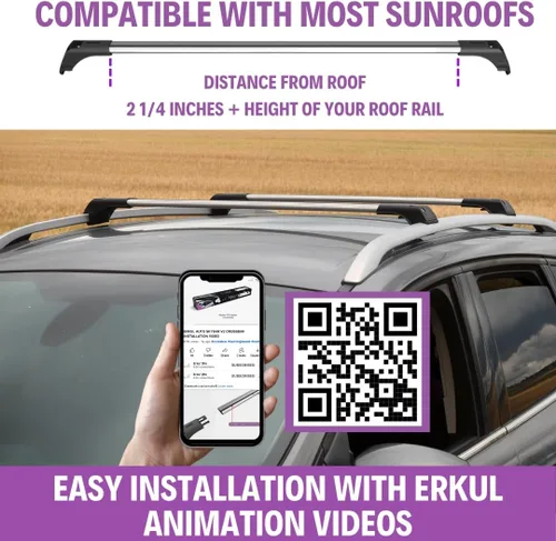 Vista 5 de ERKUL Barras Transversales de Techo para Ford Escape 2013-2019 Barras Transversales de Aluminio con Cerradura Antirrobo para Techo Compatible