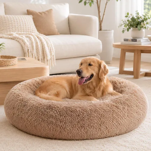 Sweetcrispy Cama grande para perros para interiores, cama calmante en forma Marrón