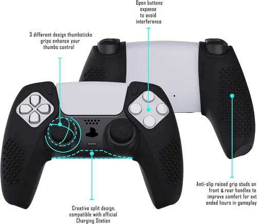 Vista 5 de PlayVital Funda de silicona ergonómica con tachuelas 3D para PS5 compatible con la estación de carga fundas protectoras de goma con 6 tapas