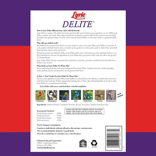 Vista 2 de Lyric Delite Semillas de aves silvestres – Mezcla de alimentos para pájaros sin desperdicios con nueces y semillas sin cáscara – Atrae banderines