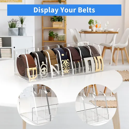 Vista 5 de FEMELI Organizador de cinturón de acrílico transparente para armario y cajón, contenedor de 7 compartimentos con soporte de exhibición