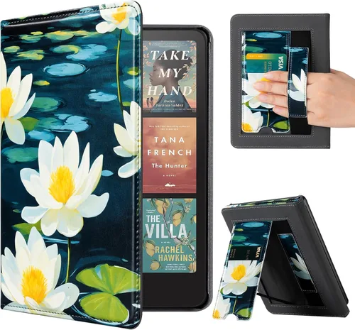 Vista 29 de CoBak - Funda para Ereader de piel sintética duradera con función de apagado y encendido automático, ranura para tarjetas y correa para la mano - Se