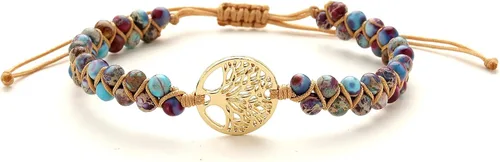 Jinxiuge Tree of Life Turquoise Stone Bracelet for Women Girls Handmade Braided Layered Bead Bracelet with Black Gift Box