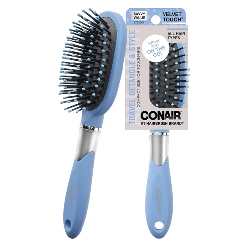 Vista 11 de Conair Cepillo de pelo de terciopelo con cojín táctil, cepillo desenredante de viaje compacto para estilos rizados o rectos, base de cojín flexible