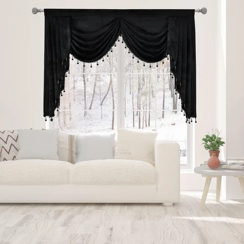 Vista 13 de Toppers Beige de Cortinas de Ventana para Sala de Estar - Cenefa de Cascada de Terciopelo para Dormitorio (1 Panel, 39 Pulgadas de Ancho, Marfil)