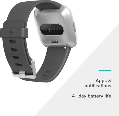 Vista 4 de Fitbit Versa Lite - Reloj inteligente, GPS, carbón/aluminio plateado, talla única (bandas S y L incluidas)