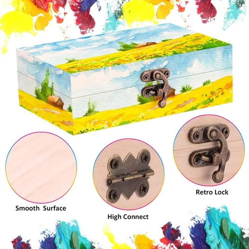 Vista 3 de Barydat 24 cajas de madera sin terminar de 5.9 x 4 x 2 con 10 pinceles de madera, mini cajas de madera para manualidades, caja de almacenamiento