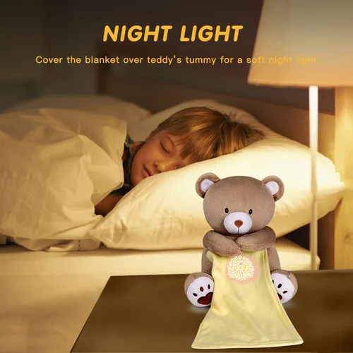 Vista 6 de BEREST Chupete para dormir recargable para bebé Oso, Latidos del corazón de mamá y nanas, Sonido de ruido blanco, Proyector de luz nocturna
