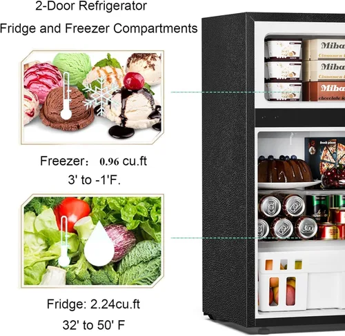 Vista 4 de Antarctic Star - Mini refrigerador compacto, 3.2 pies cúbicos con congelador separado, refrigerador doble de 2 puertas ajustable con estantes