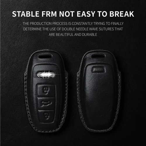 Vista 3 de Tukellen Funda de Cuero para Llavero de Audi con Cadena de Llaves, Protector de Funda de Cuero Compatible con Llavero Inteligente sin Llave 2019